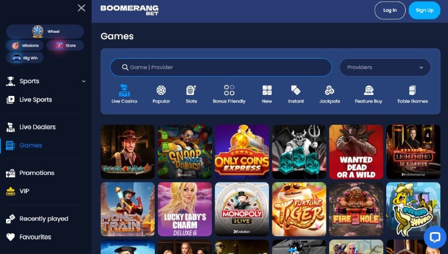 BoomerangBet homepage